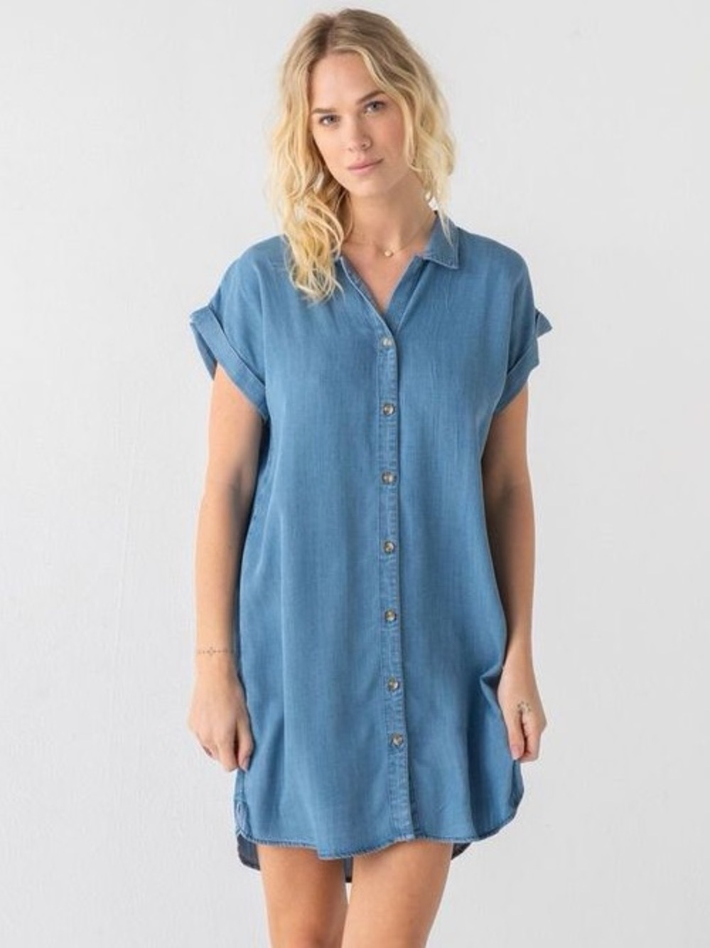 Thread & Supply Chambray Light Blue Denim Button-Front Midi Dress Small